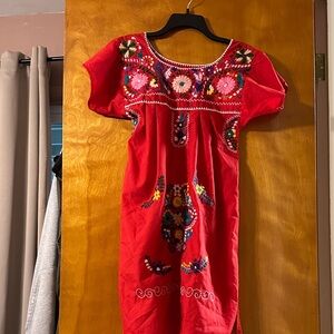 Red Embroidered Kids Dress